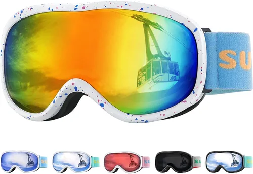 Miniatura 8 de Supertrip Gafas de esquí para niños, gafas de snowboard antivaho para niños y niñas de 5 a 15 años Marco blanco azul (Vlt 28%)