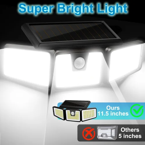 Miniatura 4 de AmeriTop - Luces solares para exteriores, 2 paquetes, 233 LED de alta luminosidad, luces solares sin cable con sensor de movimiento; 3 cabezas