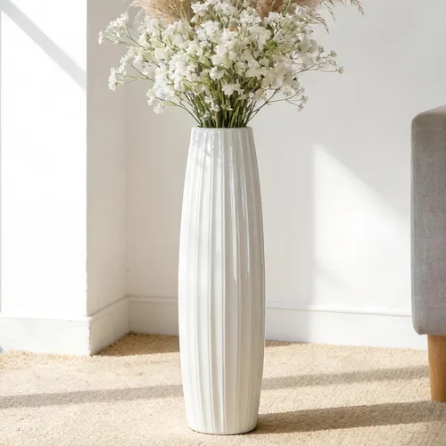Miniatura 16 de Florero grande de cerámica, jarrón de flores blanco de 24 pulgadas de alto, jarrones decorativos para sala de estar, decoración moderna del hogar