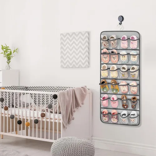 Miniatura 4 de Organizador de zapatos de bebé colgante de doble cara para armario, soporte de almacenamiento de zapatos para niños pequeños, calcetines con lazo
