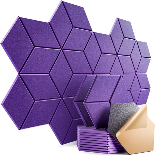 Miniatura 139 de Paquete de 12 paneles acústicos autoadhesivos de 12 x 10 x 0.4 pulgadas, paneles de espuma a prueba de sonido con alta densidad, diseño forrado