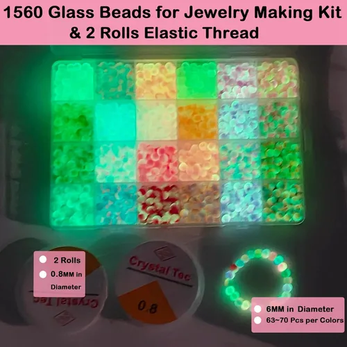 Miniatura 3 de 1560 cuentas de 0.236 pulgadas que brillan en la oscuridad para pulseras, 24 cuentas de vidrio que brillan en la oscuridad para hacer joyas, cuentas