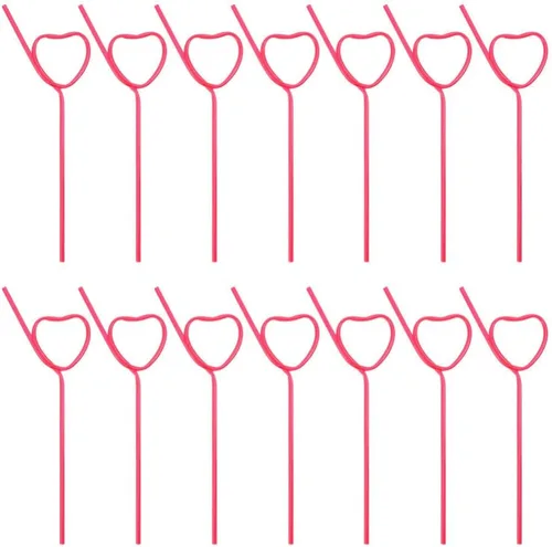 25 popotes de plástico para cóctel, en forma de corazón, reutilizables, pajitas largas y flexibles para ducha, suministros de fiesta de cumpleaños,