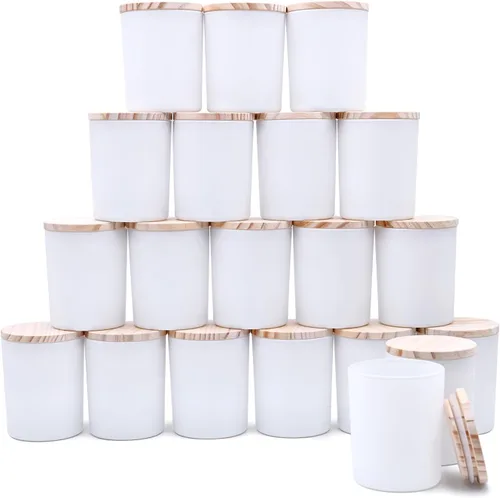 SHOWIN Tarros gruesos para hacer velas, 20 unidades, tarros vacíos de 7 onzas con tapas de madera para hacer velas, contenedor de muestra, blanco