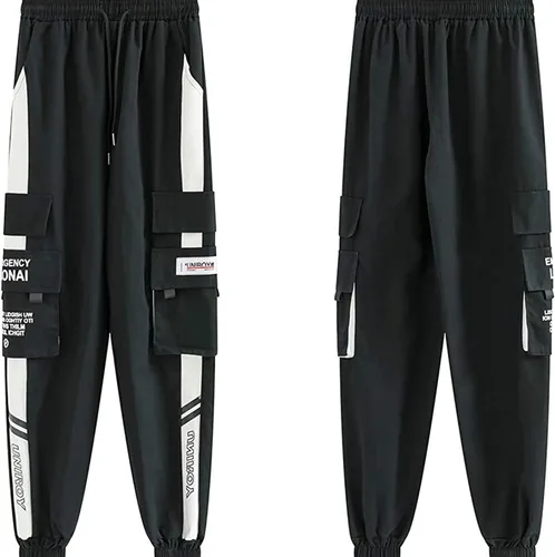 Miniatura 4 de XYXIONGMAO Pantalones deportivos casuales para hombre, pantalones deportivos holgados y casuales de hip hop, pantalones cargo negros para hombre