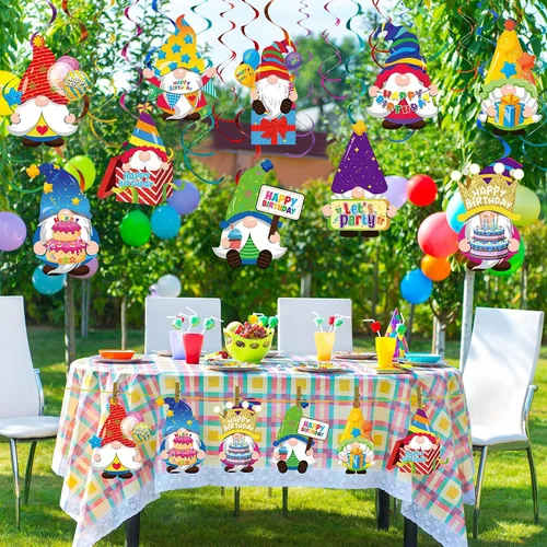 Miniatura 7 de Nezyo 30 decoraciones de gnomos para fiesta de cumpleaños, decoración de remolinos de feliz cumpleaños, espirales colgantes, serpentinas de techo