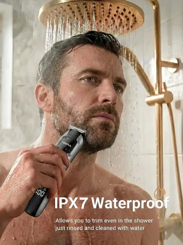Miniatura 6 de Cortadora de barba y cortapelos para hombres, kit de aseo todo en 1 con base de carga, IPX7 impermeable inalámbrico, USB-C, diseño para nariz