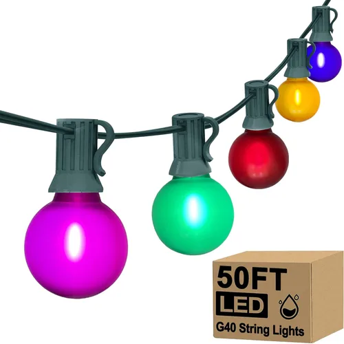 Miniatura 11 de Cadena de luces LED G40 para exteriores de Navidad de 50 pies, cadena de luces colgantes de globo con 27 LED inastillables, luces rojas y verdes