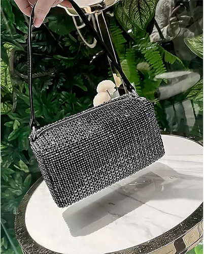 Miniatura 3 de Bolso de hombro con diamantes de imitación para mujer, bolso cruzado clásico con purpurina, bolso de noche brillante, monedero plateado de diamante