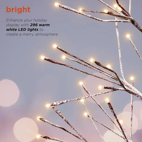 Miniatura 5 de Alpine Corporation Árbol de Navidad artificial marrón flocado de 71 pulgadas de alto con 296 luces LED blancas cálidas, decoración navideña