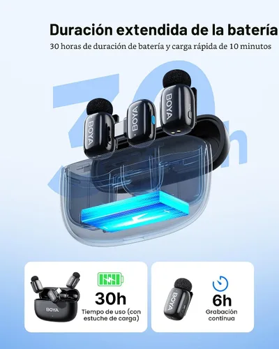 Miniatura 8 de BOYA Mini 2 Micrófono inalámbrico Lavalier para iPhone 15-17/Android, cancelación de ruido, control de aplicaciones, 48 kHz/24 bits, mini micrófono