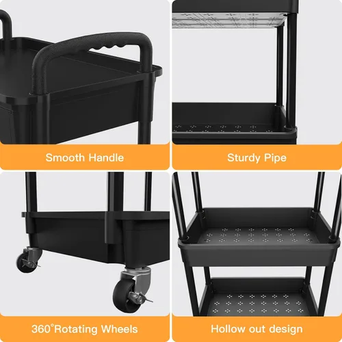 Miniatura 2 de Carrito rodante de 3 niveles con cajón, carrito de servicio REBECAT hecho de organizador de almacenamiento multifuncional para cocina, baño, sala