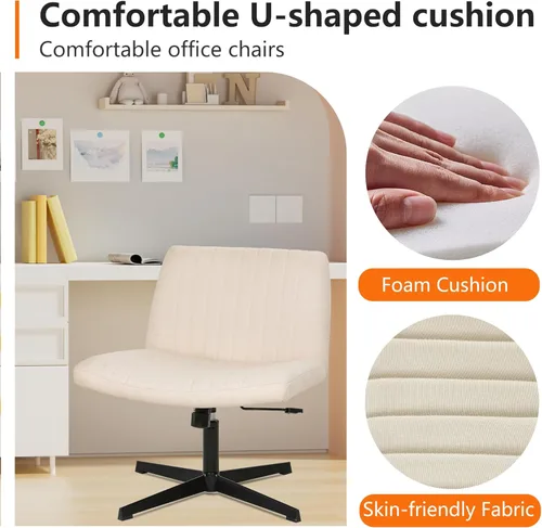 Miniatura 5 de FDW Silla Criss Cross sin brazos, silla de escritorio de oficina con patas cruzadas, ajustable, giratoria, ergonómica, sin ruedas, respaldo