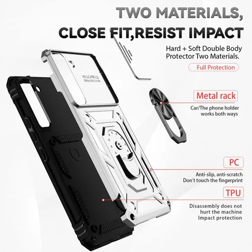 Miniatura 8 de Funda para Samsung Galaxy S22 con cubierta para lente de cámara, protector de pantalla HD, doble capa de grado militar a prueba de caídas, soporte