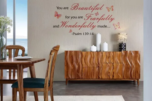 Miniatura 4 de Calcomanías de pared de mariposas coloridas con versículo bíblico, Salmo 139:14, calcomanías de pared cristianas, You are Beautiful for You are