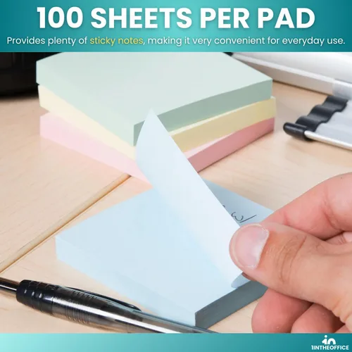Miniatura 6 de 1InTheOffice Notas adhesivas pastel de 3 x 3, bloc de notas adhesivas, blocs de notas autoadhesivas, colores surtidos, 100 hojas, 24