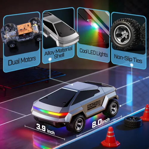 Miniatura 4 de WayEee Auto de control remoto 1/24 Cyber RC Truck, autos RC para niños con luces coloridas, control remoto de 2.4GHz, 2 baterías recargables, 18KM/H