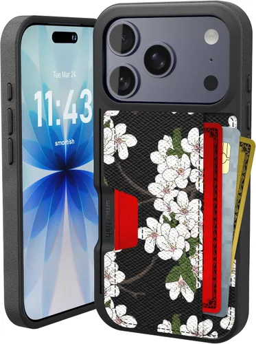 Miniatura 88 de Smartish Funda tipo cartera para iPhone 13 Pro – Wallet Slayer Vol. 2 [delgada + protectora] tarjetero con función atril - Azul sobre verde Blues