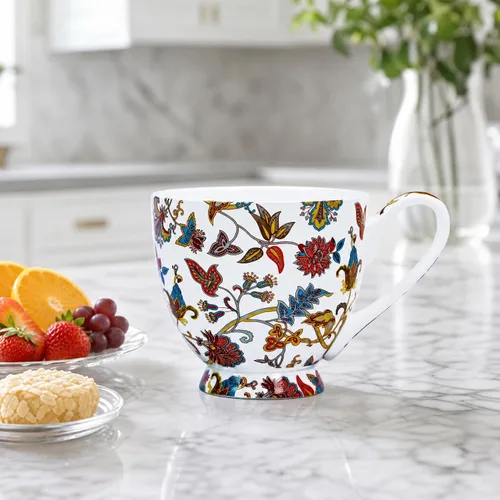 Miniatura 3 de Tazas florales de porcelana de hueso de 16 onzas, elegante taza de té y café floral, apta para microondas y lavavajillas, perfecta para café, té