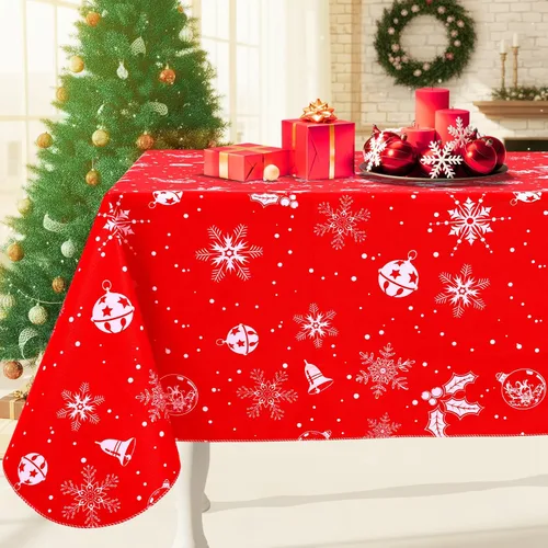 Miniatura 11 de Smiry Mantel redondo de plástico para mesa, mantel de vinilo impermeable con parte trasera de franela para mesas redondas, lavable y a prueba