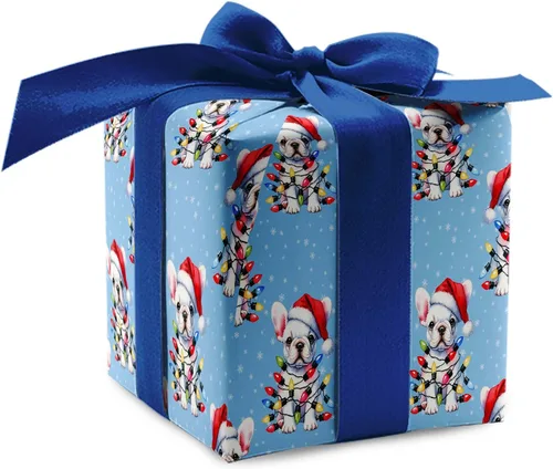 Miniatura 9 de Lindas luces de Navidad, papel de regalo de bulldog francés de Navidad, decoración de Navidad con temática de perro cachorro