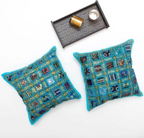 Miniatura 5 de INDACORIFY Juego de fundas de cojín surtidas de retazos, almohada de parche con cuentas hecha a mano india, almohada bohemia, funda de cojín