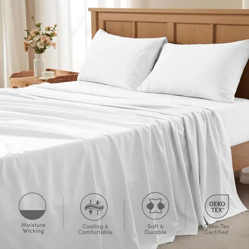 Miniatura 5 de Comfort Spaces - Juego de sábanas King refrescantes, sábanas Coolmax que absorben la humedad, suaves, juego de sábanas resistentes al Blanco