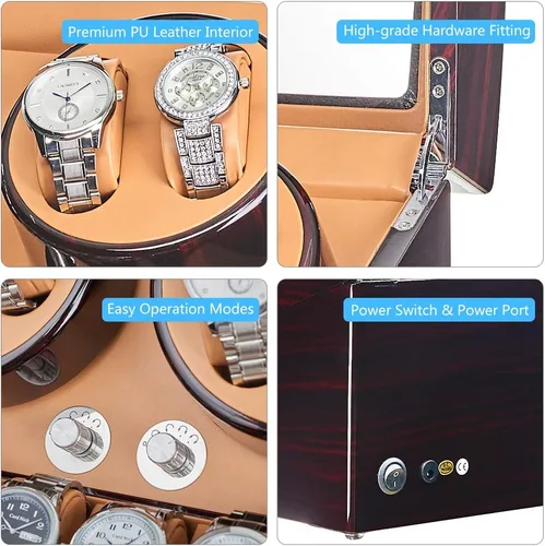 Miniatura 3 de JQUEEN 4 bobinas automáticas de reloj con 6 cajas de almacenamiento