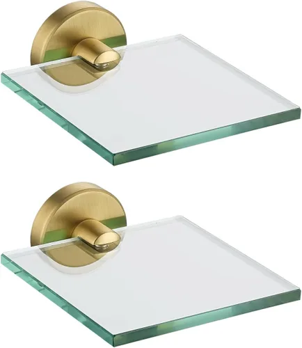 Miniatura 43 de JQK Estantería de baño de vidrio bronce, estante con toallero de 15 pulgadas de vidrio templado, almacenamiento para ducha de 16 por 5 pulgadas
