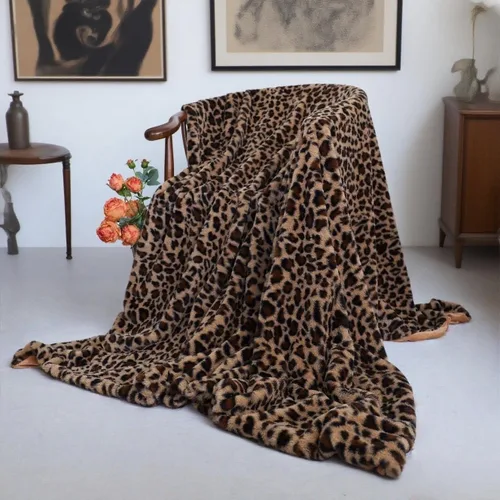 Miniatura 11 de Velboa Manta de Leopardo Súper Suave de Doble Capa Ropa de Cama Funda Gruesa para Sofá Manta de Piel Sintética Peluda y Difusa