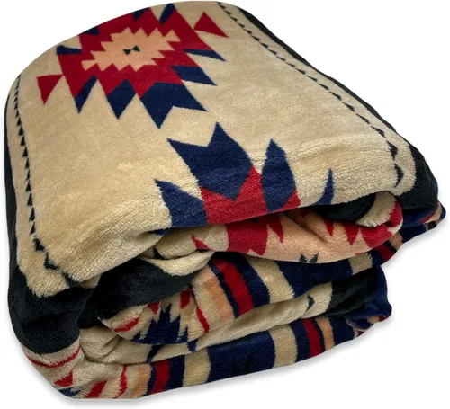 Miniatura 2 de Southwest Design - Manta con forro de sherpa de 50 x 60 pulgadas (azul_beige)