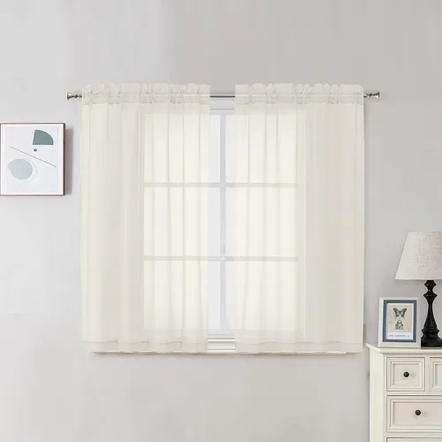 Miniatura 38 de OVZME - Cortinas traslúcidas blancas de 45 pulgadas de largo, 2 paneles, cortinas de gasa con bolsillo para barra para ventanas pequeñas, cada una