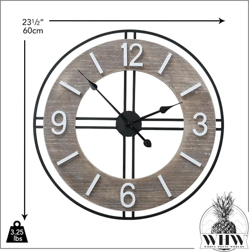Miniatura 4 de WHW Whole House Worlds Reloj moderno de granja, marco negro, números blancos, acabado envejecido, metal, MDF, movimiento de cuarzo, 23.5 pulgadas