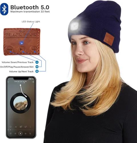Miniatura 4 de BLACK DECK Gorro unisex LED Bluetooth Faro LED y auriculares estéreo inalámbricos compatibles con todos los dispositivos Bluetooth