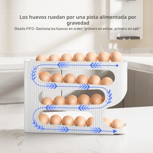 Miniatura 3 de Sotfamily Soporte para huevos para nevera, dispensador automático de huevos para refrigerador, encimera, cocina, rodillo de huevos que ahorra