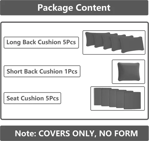 Miniatura 5 de Gotland Fundas de repuesto para cojines de patio, fundas de cojín para exteriores, funda impermeable para asiento de silla para sofá, muebles, Gris
