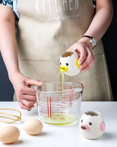 Miniatura 5 de Separador de Huevos Lindo LuoCoCo, Separador de Clara y Yema de Huevo de Cerámica con Diseño de Pollo Vomitando, Práctico Filtro Pequeño