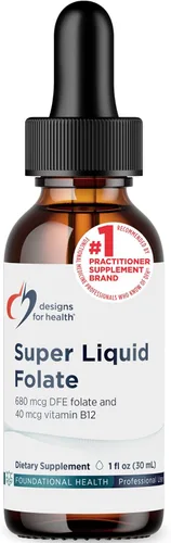 Designs for Health B12 + Folato Gotas – Folato súper líquido con vitamina B12 como metilcobalamina – 400 mcg de folato + 40 mcg de metilo B12 por
