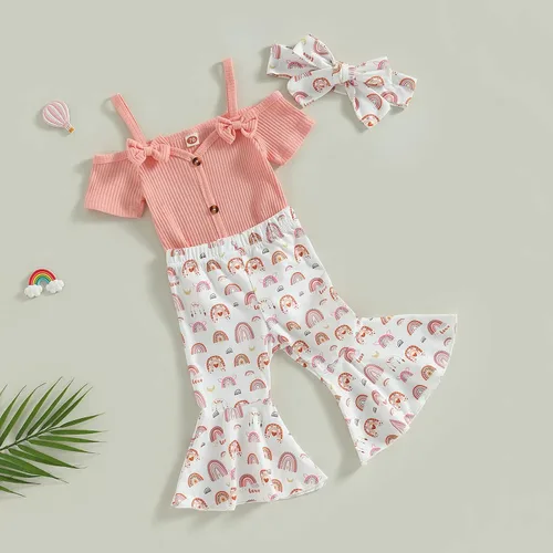 Miniatura 66 de Sejardin Ropa de verano para bebé y niña, recién nacida, manga corta, con letras, mameluco elástico con diadema