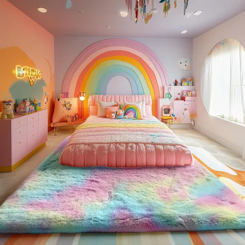 Miniatura 8 de PAGISOFE Alfombra de felpa grande arcoíris de 8 x 10 pies, para dormitorio, niñas, habitación de niños, alfombra mullida para habitación de bebé, 1