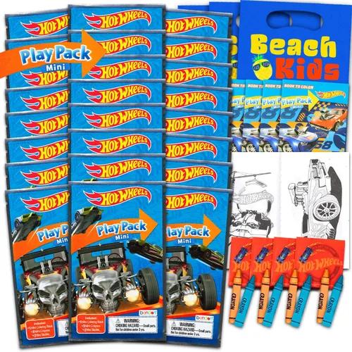 Conjunto de Recuerdos de Mini Fiesta Hot Wheels para Niños - Paquete con 24 Paquetes de Juego Mini Hot Wheels Para Llevar y Jugar con Páginas para