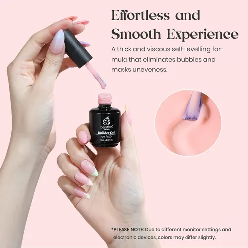 Miniatura 7 de Beetles Gel de uñas en gel de construcción 15ML, Gel fortalecedor de construcción 7 en 1, gel de uñas de extensión de uñas rosa nude translúcido