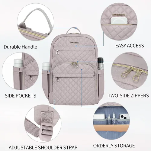 Miniatura 3 de KROSER Mochila para laptop para mujer de 15.6 pulgadas, mochila diaria elegante con puerto de carga USB, mochila de nailon repelente al agua