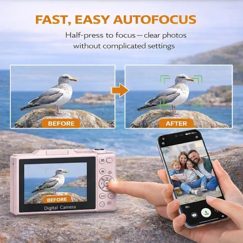 Miniatura 6 de Acuvar Cámara digital 4K, cámara digital compacta de 64 MP para fotografía y vlogging, pantalla abatible, WiFi, zoom 16X, cámara pequeña