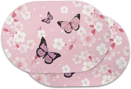 Miniatura 16 de Blue Flower Dining Table Mats Set of 2 Hummingbird Heat Resistant Placemats Washable and Wipeable Non Slip Place Mat, Waterproof Modern Dining Table