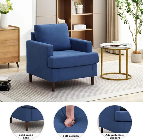 Miniatura 4 de Weture Silla de Acento Moderna de Mediados del Siglo, Sillón de Tela de Lino para Sala de Estar, Cómodas Sillas de Lectura Tapizadas para Azul