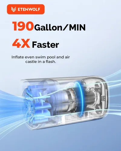 Miniatura 6 de ETENWOLF AIR 5 - Bomba de aire para inflables, bomba de aire eléctrica portátil con batería de 5200 mAh, inflador rápido y desinflador 4X, bomba