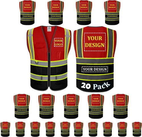 Miniatura 33 de BeautyWill Chaleco de seguridad, paquete de 10 chalecos reflectantes de alta visibilidad clase 2 con 5 bolsillos, chaleco de construcción, normas