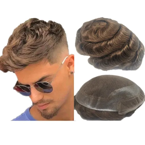 Miniatura 13 de N.L.W. NLW Hollywood Toupee para hombre Piezas de pelo europeo virgen sistema de reemplazo de cabello humano para hombres 10 x 8 pulgadas