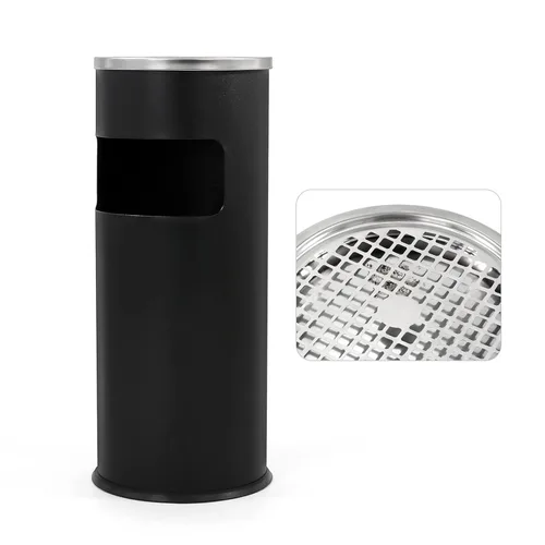 Miniatura 9 de Bote de basura para exteriores, contenedor de basura redondo de acero inoxidable con cubo interior extraíble para desecho, contenedor de basura